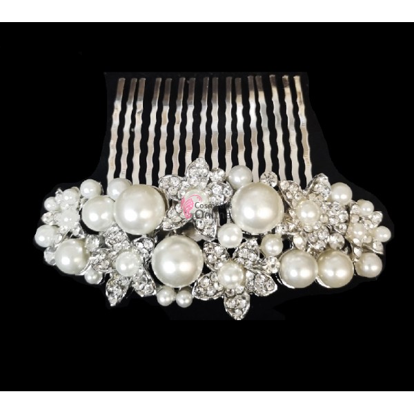 Accesoriu elegant pentru decor par AP021DD Argintiu cu cristale si perle